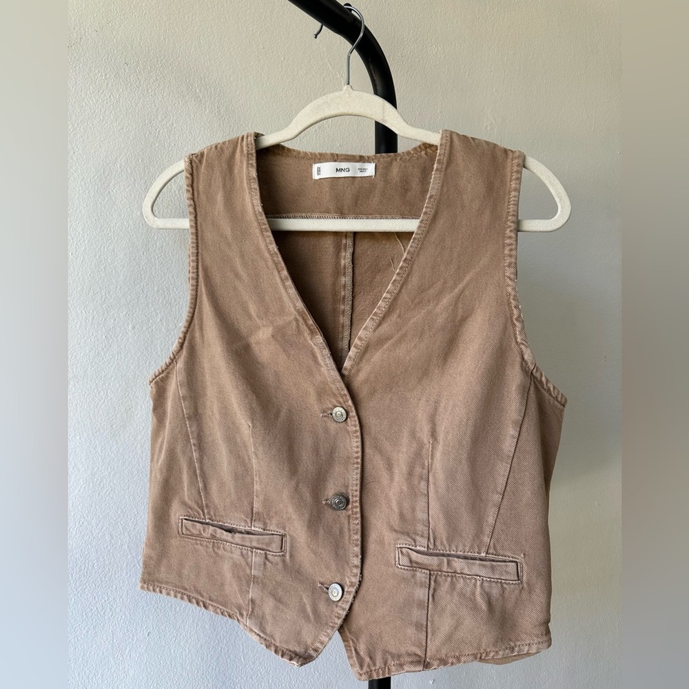 Mango Tan Button-Up Vest